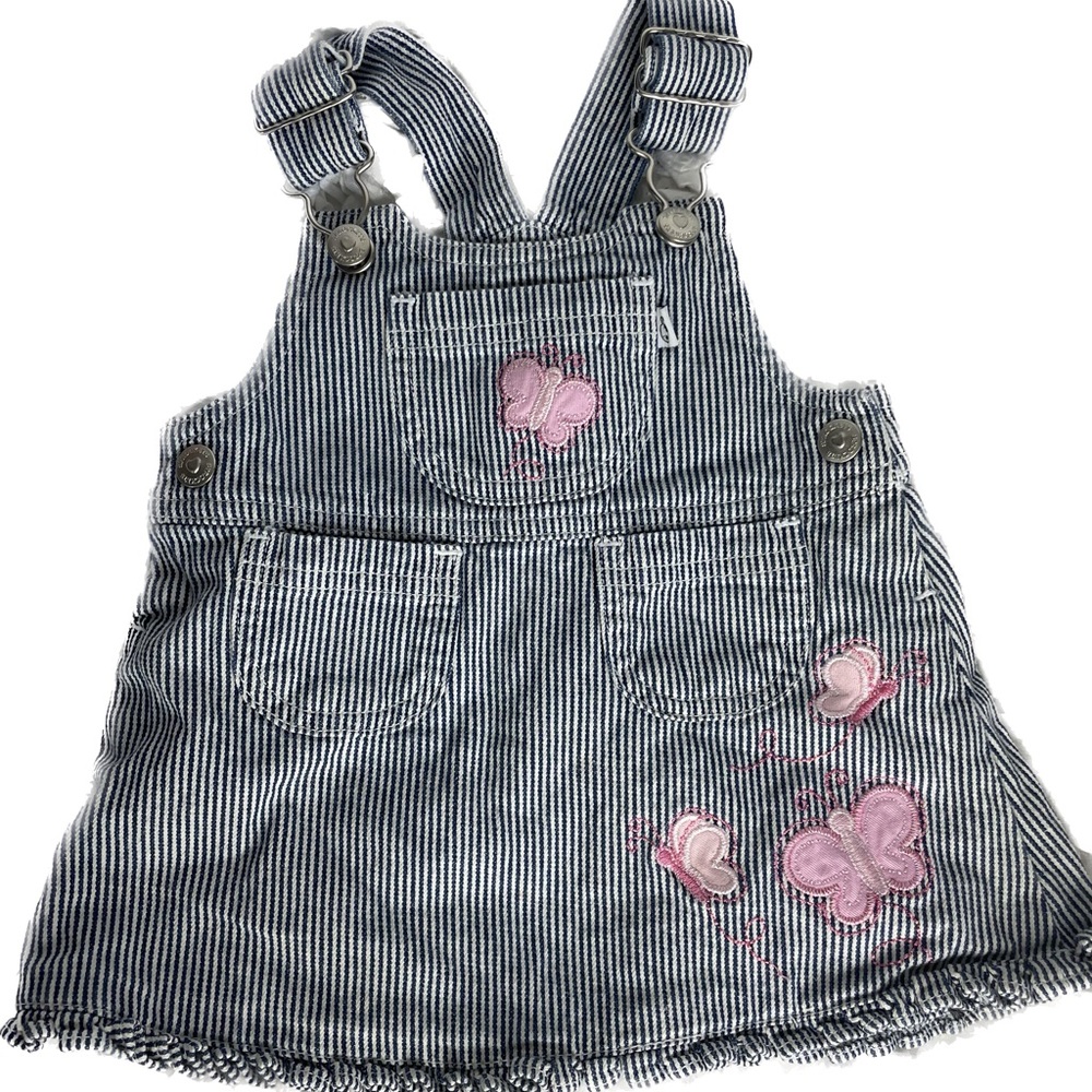 Sprockets Baby Jean Bibs Dress Striped Butterfly 3 6 Months Vintage - Picture 2 of 7